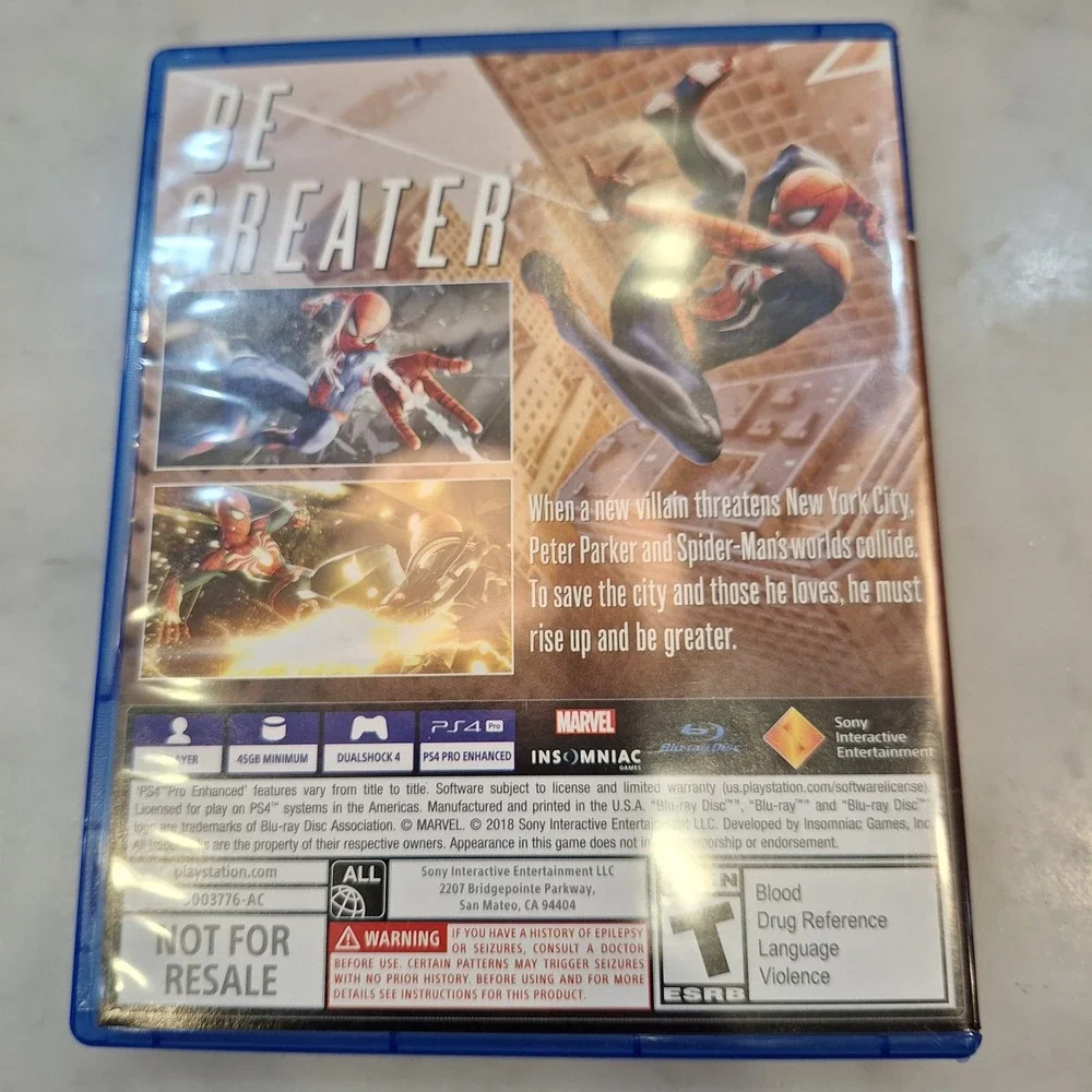 Sony Marvel Spider-Man Video Game PS4 Action Adventure Insomniac Games Untested